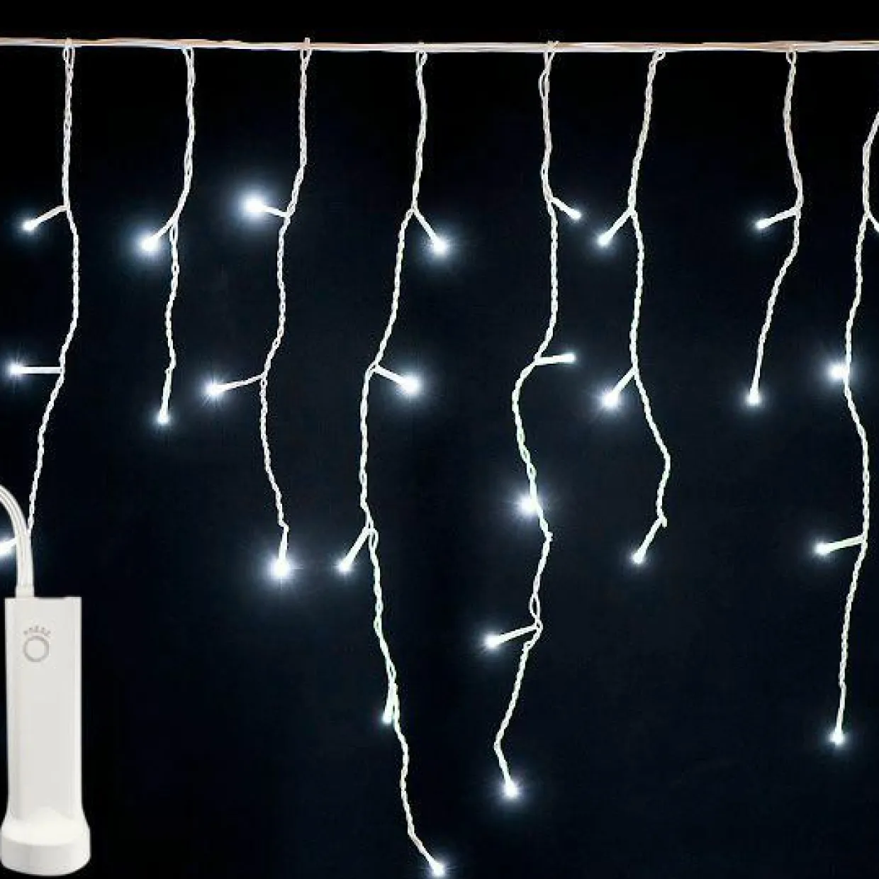 Stalactite lumineuse à piles 14 m 384 LED câble blanc Durawise Blanc froid