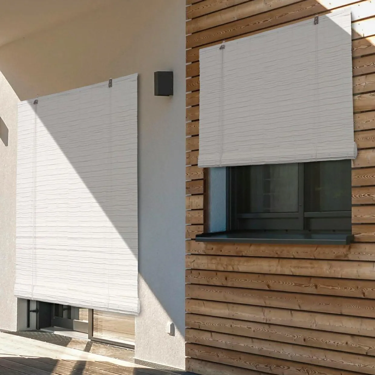 Store enrouleur extérieur effet rotin (120 x 180 cm) Tanoa Blanc