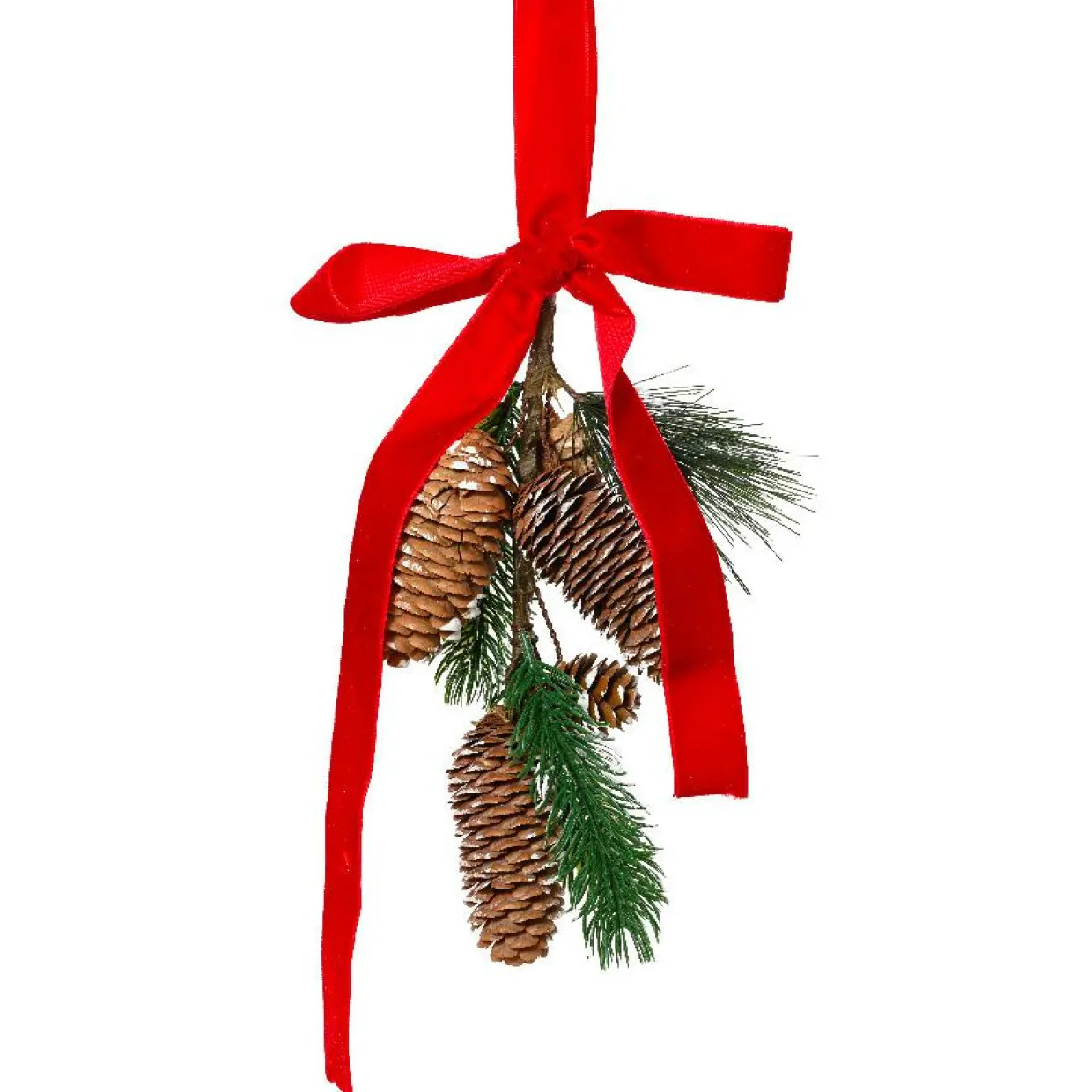 Suspension décorative (H26 cm) Pomme de pin et nœud en velours Rouge