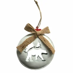 Suspension de fête (H12 cm) Rond Ours blanc et noeud en jute