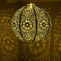 Suspension de jardin solaire (H23 cm) Lanterne ajourée Marron