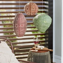 Suspension de jardin solaire (H28 cm) Lanterne ajourée Verte