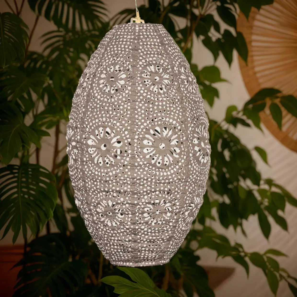 Suspension de jardin solaire (H38 cm) Lanterne ajourée Marron clair