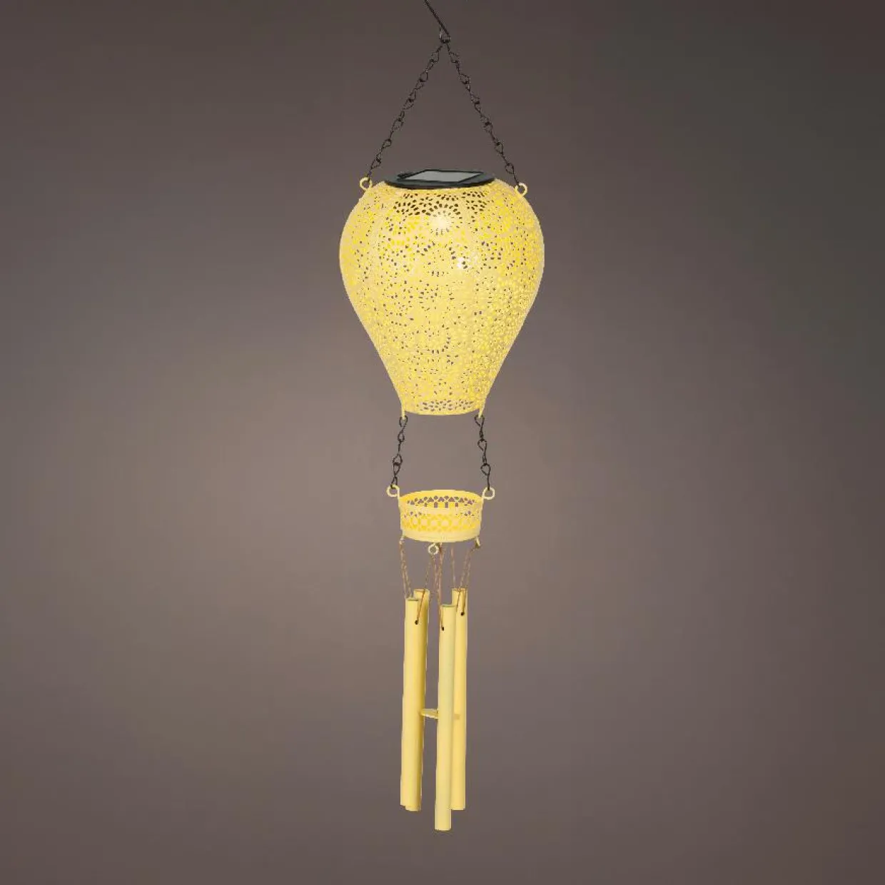 Suspension de jardin solaire LED (H56 cm) Montgolfière Jaune