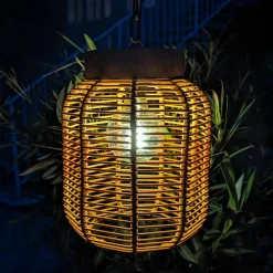 Suspension de jardin solaire résine tressée LED (D20 cm) Toscane Terracotta