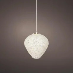 Suspension de jardin solaire (H28 cm) Lanterne ajourée Blanche