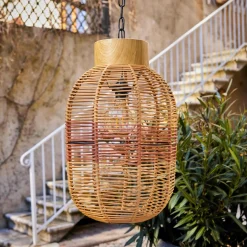 Suspension de jardin solaire résine tressée LED (D27 cm) Toscane Terracotta