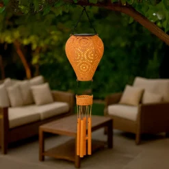 Suspension de jardin solaire LED (H56 cm) Montgolfière Orange