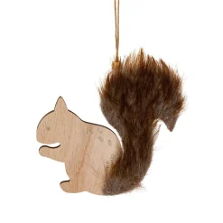 Suspension de Noël en bois (H12 cm) Ecureuil douce fourrure Marron