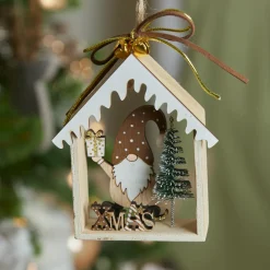 Suspension de Noël en bois (H11 cm) Maison du Père Noël Marron