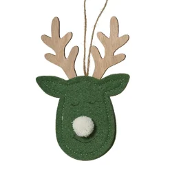 Suspension de Noël en bois (H15 cm) Cerf majesté des bois Vert