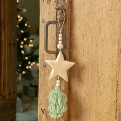 Suspension de Noël en bois (H25 cm) Étoile en bois Vert