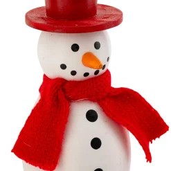 Suspension de Noël en bois (H10 cm) Charmant bonhomme de neige Rouge et blanc