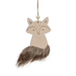 Suspension de Noël en bois (H12 cm) Renard douce fourrure Marron