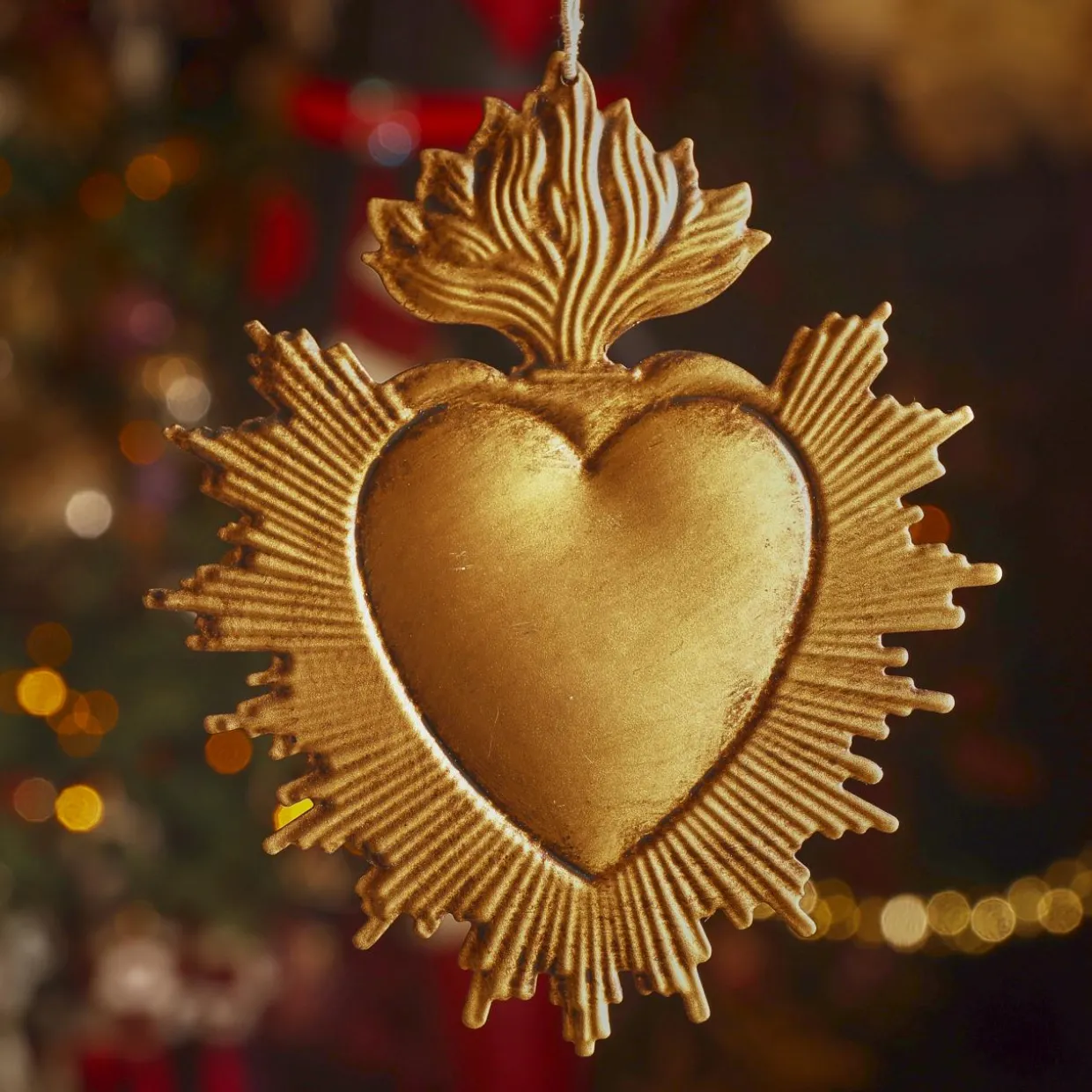 Suspension de Noël en metal (H14 cm) Coeur Exvoto Doré