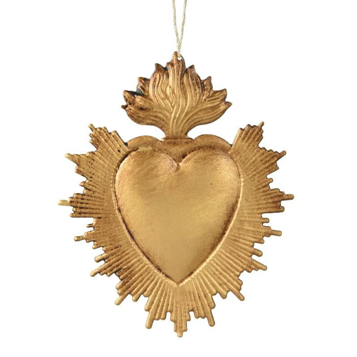 Suspension de Noël en metal (H14 cm) Coeur Exvoto Doré