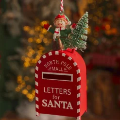 Suspension de Noël en métal (H10 cm) Maisonnette et ski Rouge