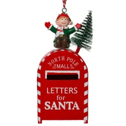 Suspension de Noël en métal (H10 cm) Maisonnette et ski Rouge