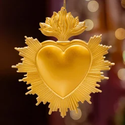 Suspension de Noël en métal (H14 cm) Cœur Exvoto Doré