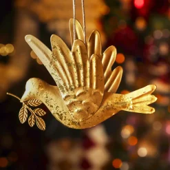 Suspension de Noël en métal (H9 cm) Pigeon lumière Or