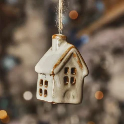 Suspension de Noël en porcelaine (H7 cm) Maison douce Ivoire