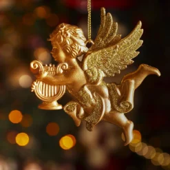 Suspension de Noël (H9 cm) Ange gardien Or pailleté