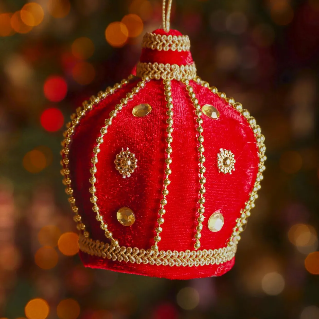 Suspension de Noël (H10 cm) Couronne velours Rouge