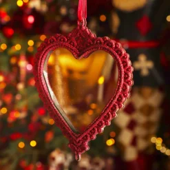 Suspension de Noël (H14 cm) Cœur bohème Rouge