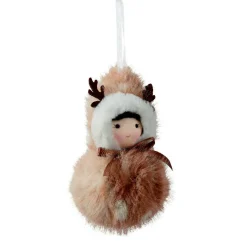 Suspension de Noël (H15 cm) Pompon en fourrure Marron clair