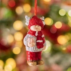 Suspension de Noël terre cuite (H8 cm) Chérubin Rouge