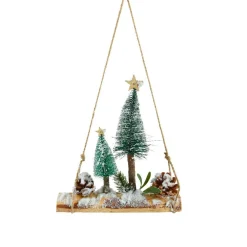 Suspension en bois déco (H28 cm) Forêt enneigée, Naturel