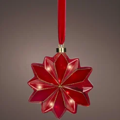 Suspension lumineuse à piles 15 LED (D19 cm) Fleur de Venezia Rouge