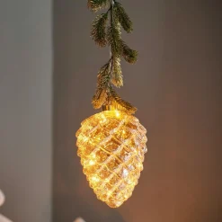 Suspension lumineuse à piles 15 LED (H21 cm) Sapinette et Pomme de pin Blanc chaud