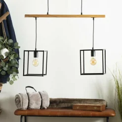 Suspension lumineuse bois acacia (L70 x H120 cm) Edena Noir