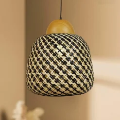 Suspension lumineuse en bambou (D40 cm) Elda Noir et naturel