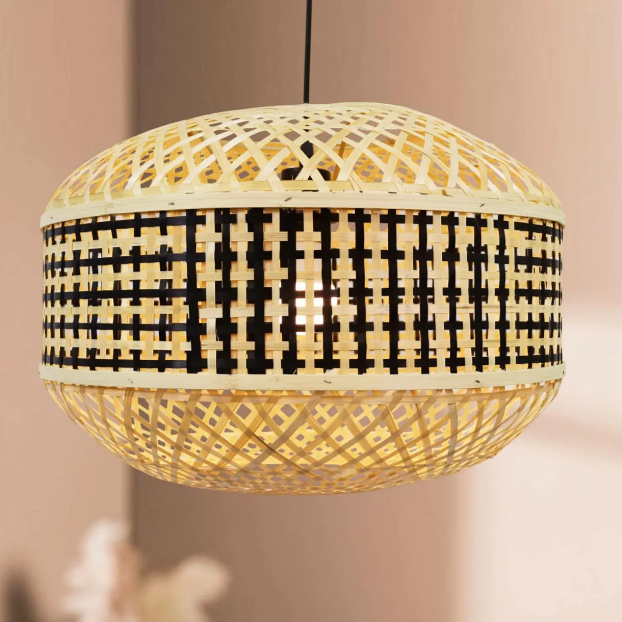 Suspension lumineuse en bambou (D45 cm) Huesca Noir et naturel