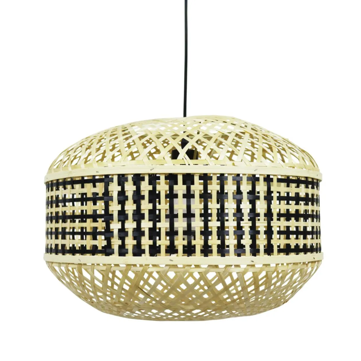 Suspension lumineuse en bambou (D45 cm) Huesca Noir et naturel