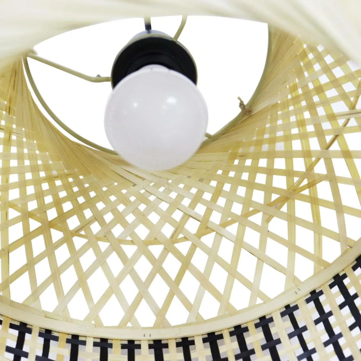 Suspension lumineuse en bambou (D45 cm) Huesca Noir et naturel