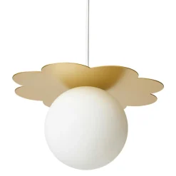 Suspension lumineuse en métal et verre (D34 cm) Nacre Or