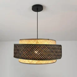 Suspension lumineuse ronde en bambou (D53 cm) Oviedo Noir et naturel