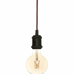 Suspension lumineuse simple (H120 cm) Noir et cordon rouge
