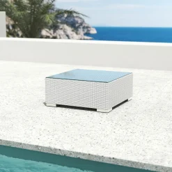 Table basse de jardin carrée en résine tressée Palma Blanc