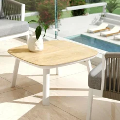Table basse de jardin carrée aluminium Amalfi Blanc