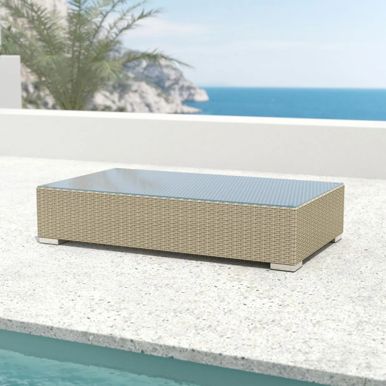 Table basse de jardin rectangulaire en résine tressée Palma Gris