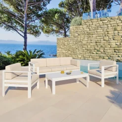 Table basse de jardin rectangulaire en aluminium Ostara Blanc