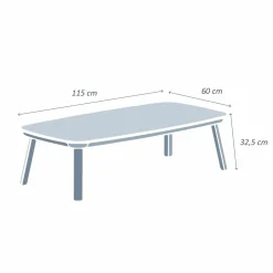 Table basse de jardin rectangulaire en aluminium Amalfi Gris anthracite