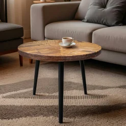 Table basse ronde en bois (H40 cm) Davao Noir et marron