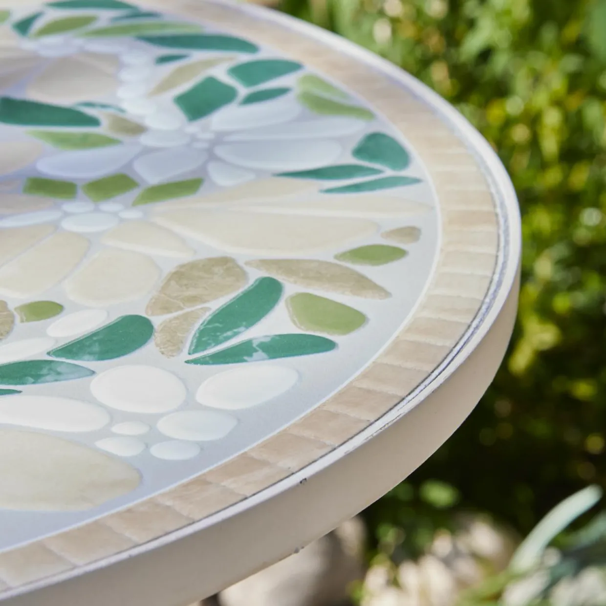 Table bistrot ronde pliable en mosaïque (D58 cm) Genève Crème