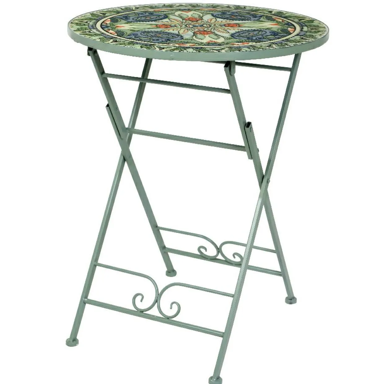 Table bistrot ronde pliable mosaïque (D60 cm) Cancùn Vert sauge