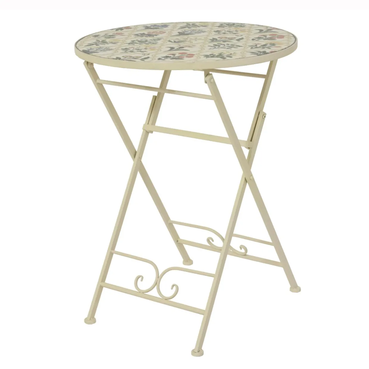 Table bistrot ronde pliable en faïence (D58 cm) Coimbra Crème